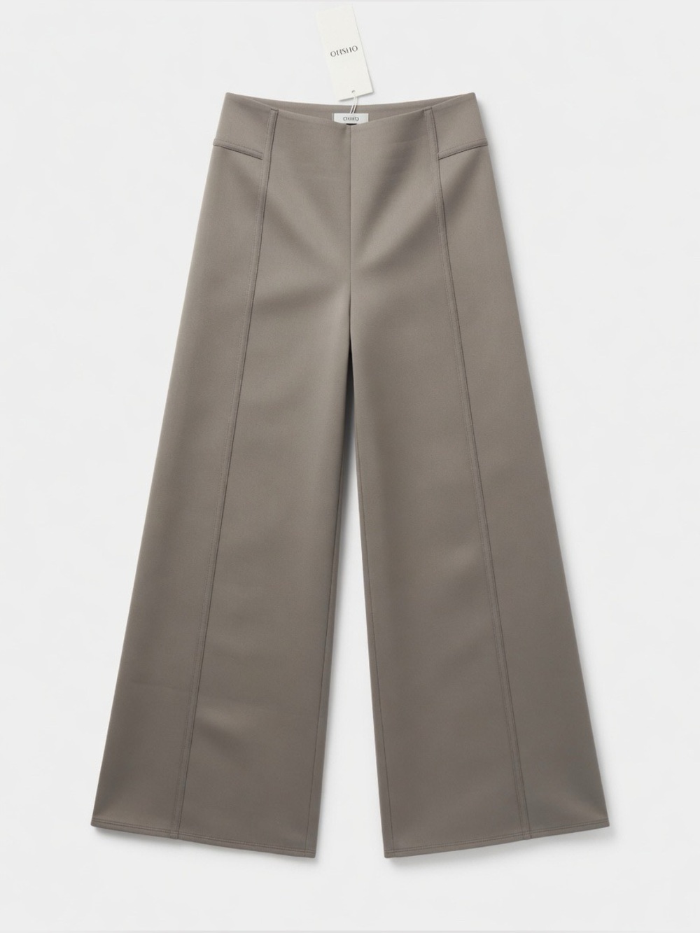 Oysho Wide-Leg Pants XS New with Tags Neoprene Effect Cement NWT